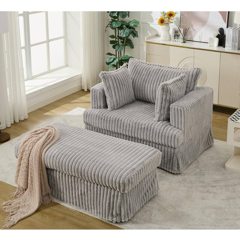 47.7'' Corduroy Deep Seat Upholstered Daybed with Movable Ottoman