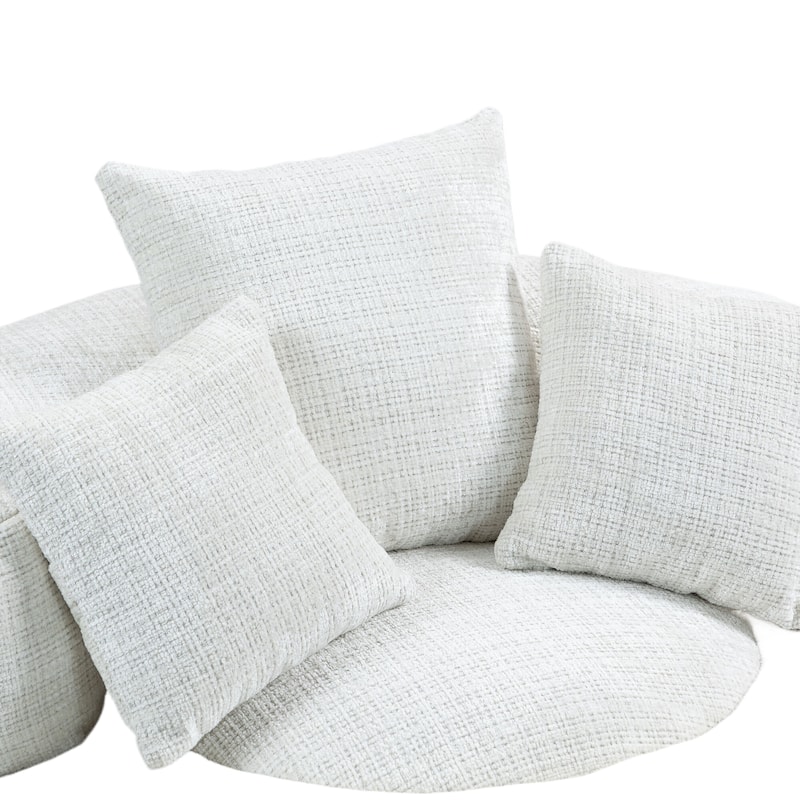 Chenille Oval Bean Bag Chair, Memory Foam Filling Lazy Sofa, Adults Lounge Chair with 3 Pillows & Semi-Wraparound Armrests