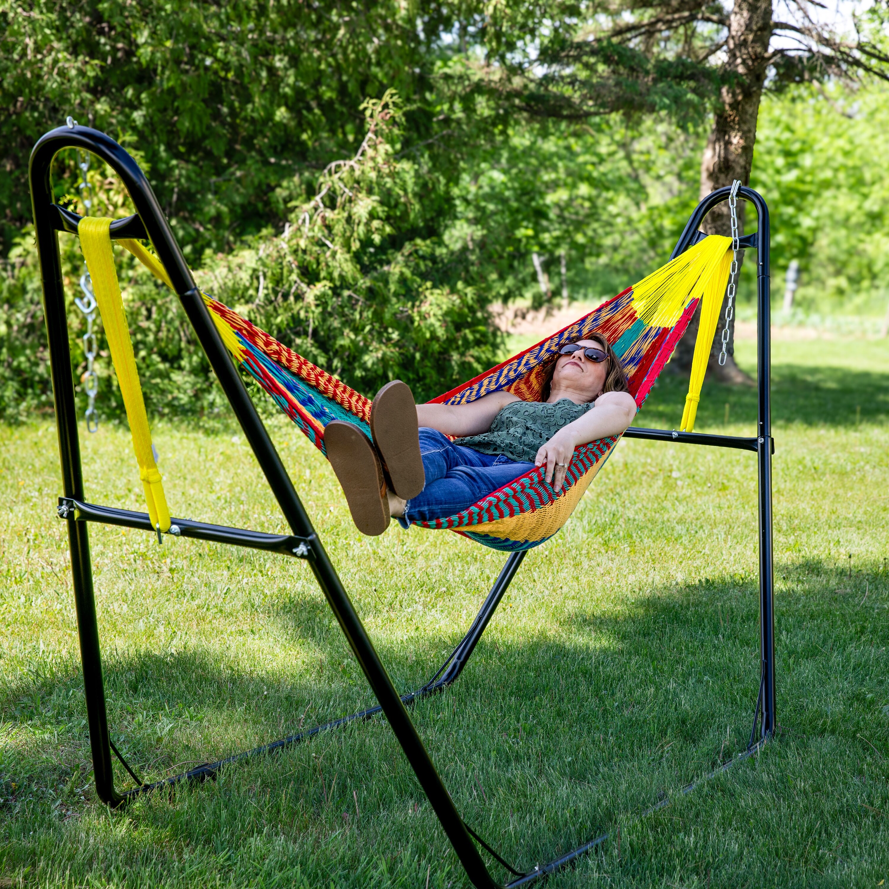 Sunnydaze XXL Thick Cord Mayan Hammock & Hammock Stand - Overstock
