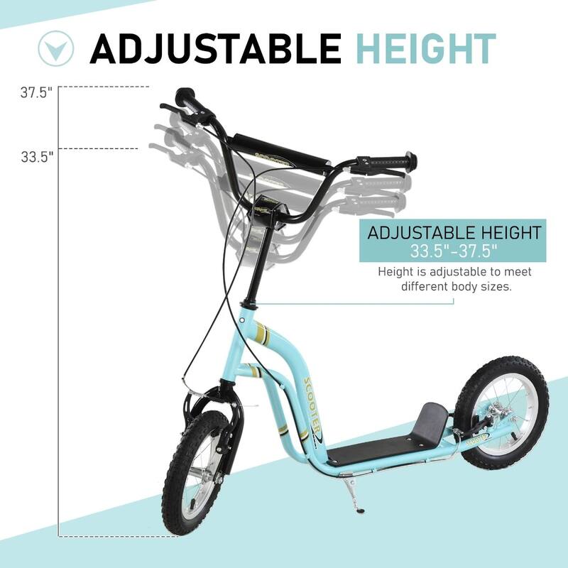 Steel Aluminum Kids Scooter with Adjustable Height Handle - 47.25"L x 22.75"W x 33.5"-37.5"H
