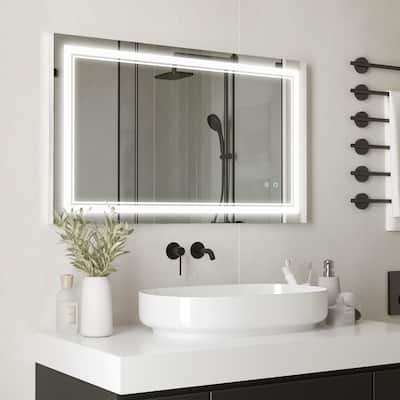 kleankin 39.25" x 23.5" Bathroom Mirror with LED, Dimmable Vanity Mirror with 3 Light Colors, Memory Function, Silver