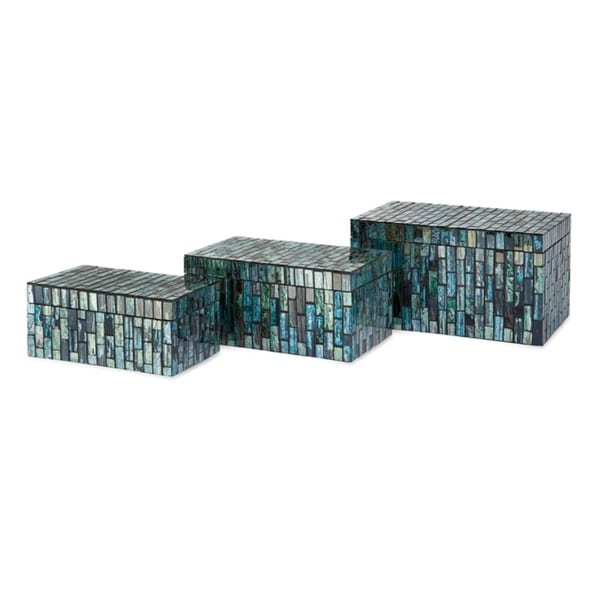 Set of 3 Decorative Marine Colored Mosaic Tile Storage Boxes with Lids 9.25" - N/A