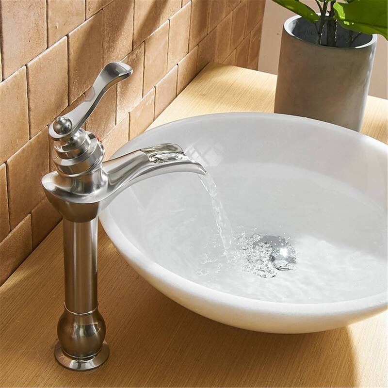 Waterfall Bathroom Vessel Faucet With Drain Assembly Single Handle Bathroom Vessel Sink Faucets One Hole High Taps With Valve