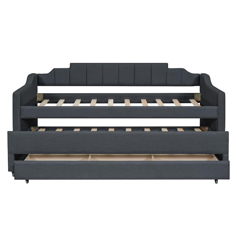 Twin Size Upholstered Daybed with Trundle and Three Drawers