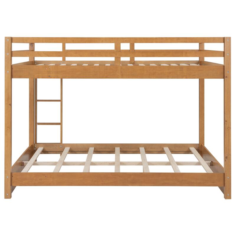 GDFStudio - Solid Wood Queen Bunk Bed with Ladder and Guardrails