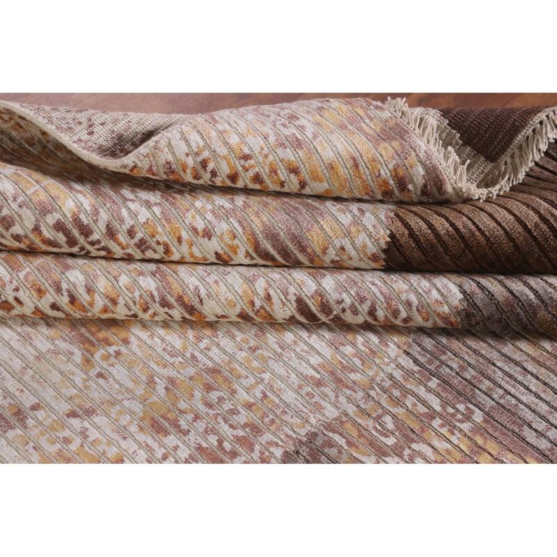 Striped Abstract Modern Area Rug Hand-Knotted Wool Carpet - 5'8" x 7'10"