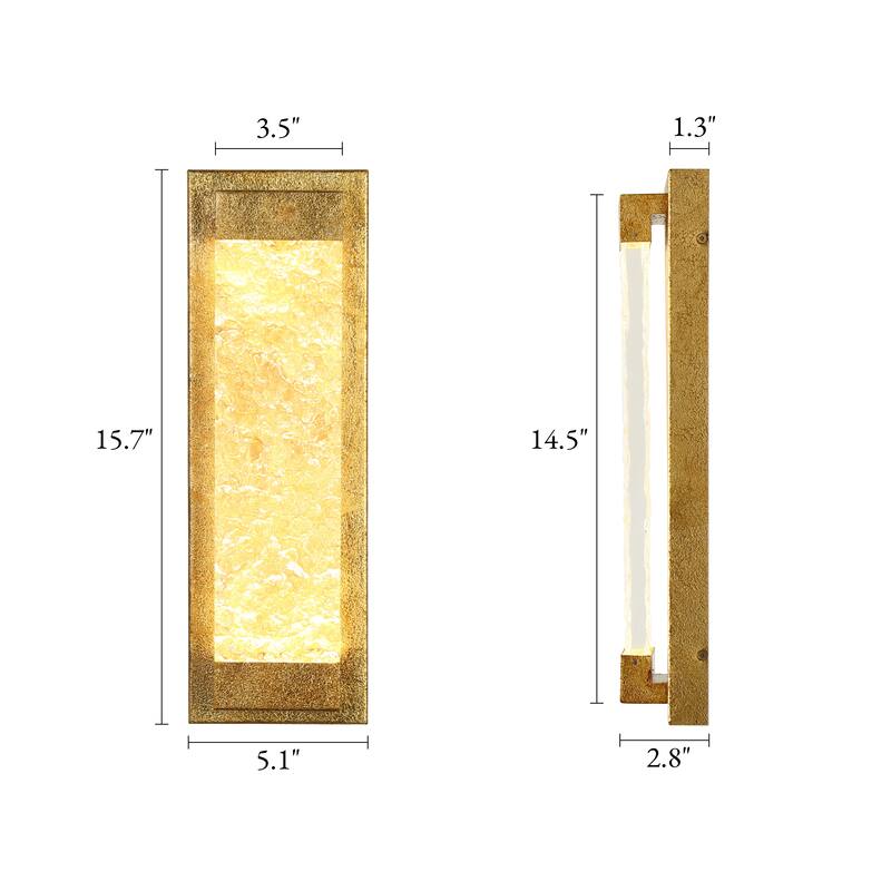 Modern 1-Light LED Brushed Gold Wall Sconce Flush Mount Vanity Light Slim Rectangular Design - W5.1" x L15.7"