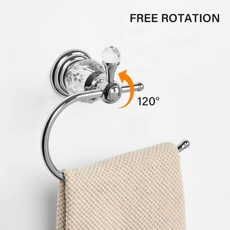 Elegant Wall-Mounted Towel Ring With Crystal Handle - 5.12'' H X 3.74'' W X 7.48'' D