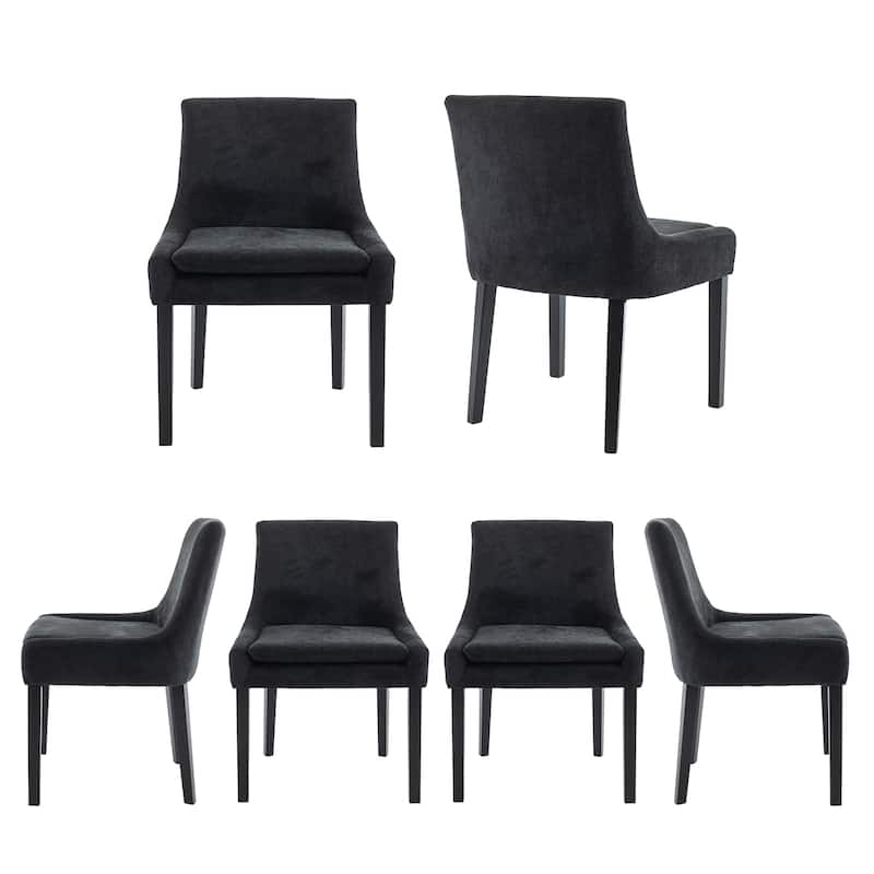 Mid-Century Modern Corduroy Upholstered Dining Chairs with Solid Wood Legs,Set of 2/4/6 - Set of 6 - Black