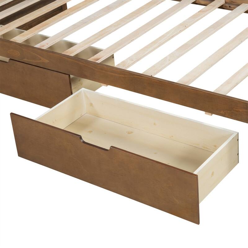 Twin Size Daybed with 2 Storage Drawers and Rustic Guardrail, Solid Wood Daybed Frame Sofa Bed with L-Shaped Headboard