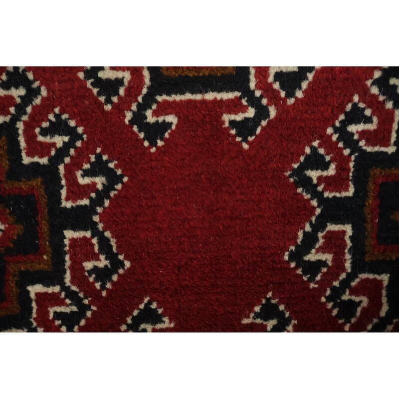 Hand Knotted Oriental 100% Wool Carpet Traditional Geometric Red Balouch Area Rug - 9' 7'' X 6' 6''