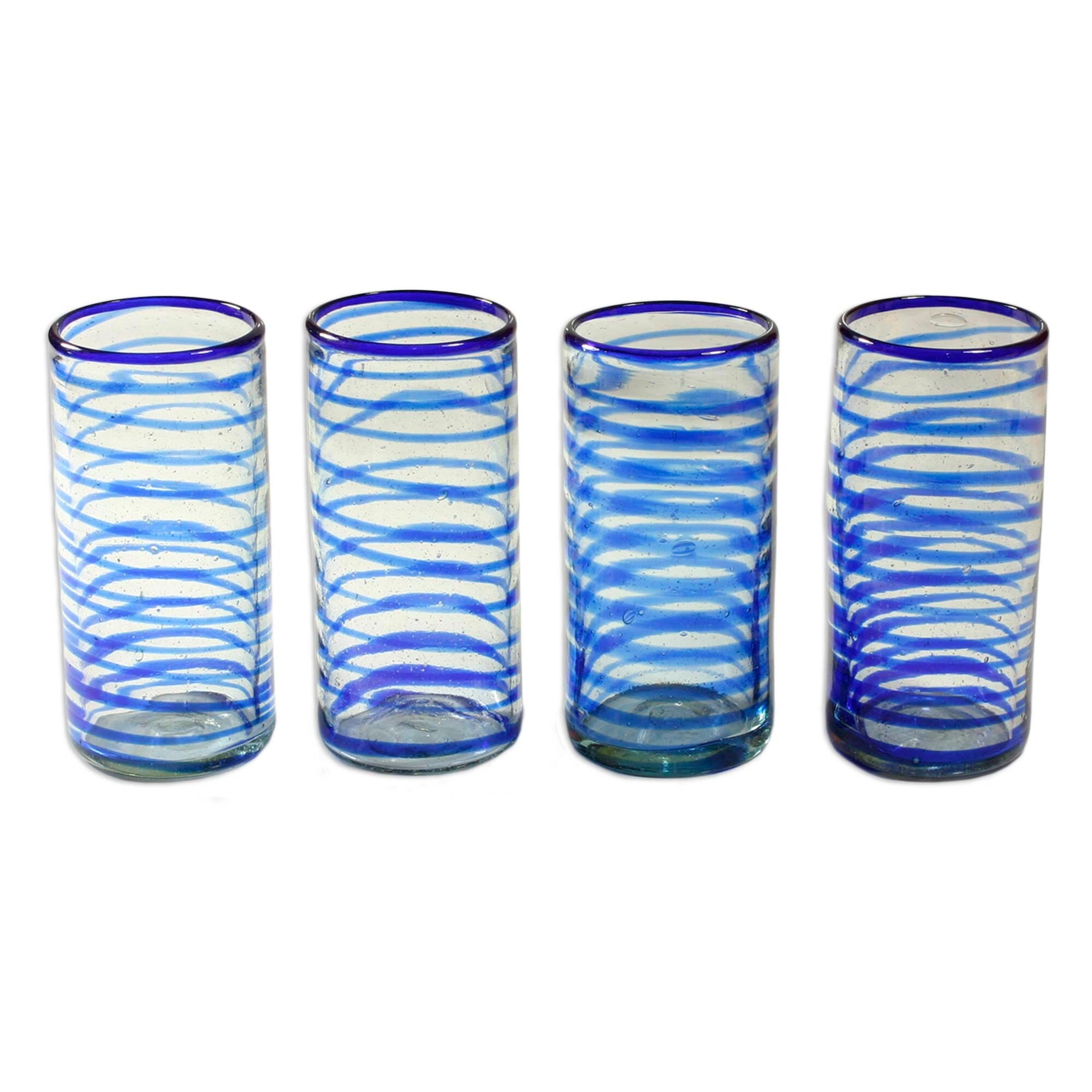 Set of 4 Blown Glass 'Whirlwind' Tumblers (Guatemala)