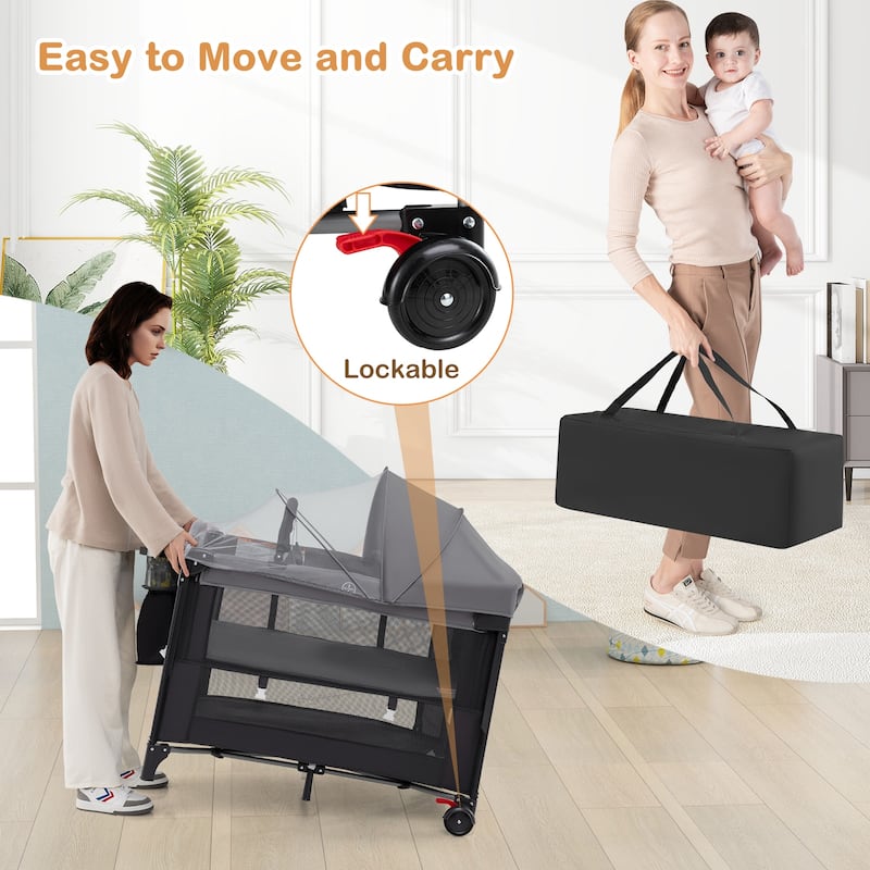 Multifunctional Kids Bassinets with Crib, Changing Table and Playpen - 39.5" L x 27.5" W x 28.5" H