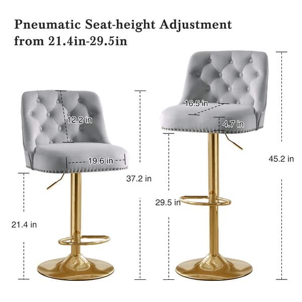 dimension image slide 3 of 4, HOMYKA 360 Degrees Swivel Bar Chair With Adjustable Height and Metal Feet Bar Stool Set of 2