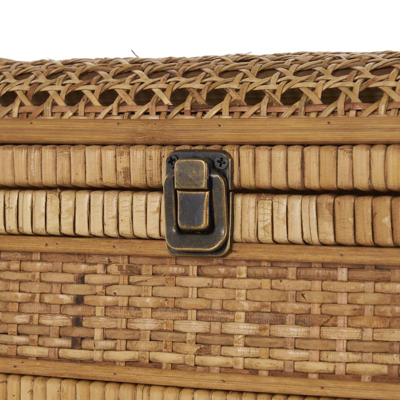 Rattan Handmade Woven Storage Decorative Box with Curved Tops and Wrapped Edges - Set of 2 Brown - Roche River Decor