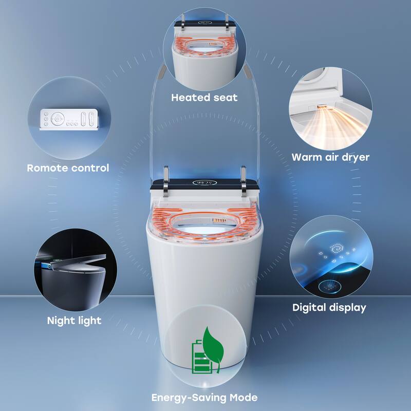 HOROW ADA Height Elongated Smart Bidet Toilet in White with Water Tank Pump Auto Open Close Deodorization and 1000g Flush - N/A