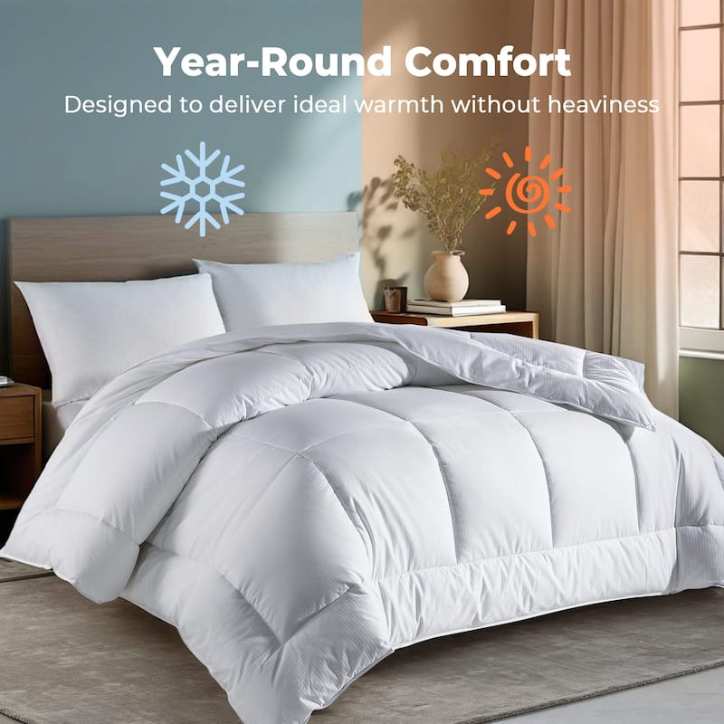 All Season Down Alternative Comforter Duvet Insert with Grid Jacquard Cover