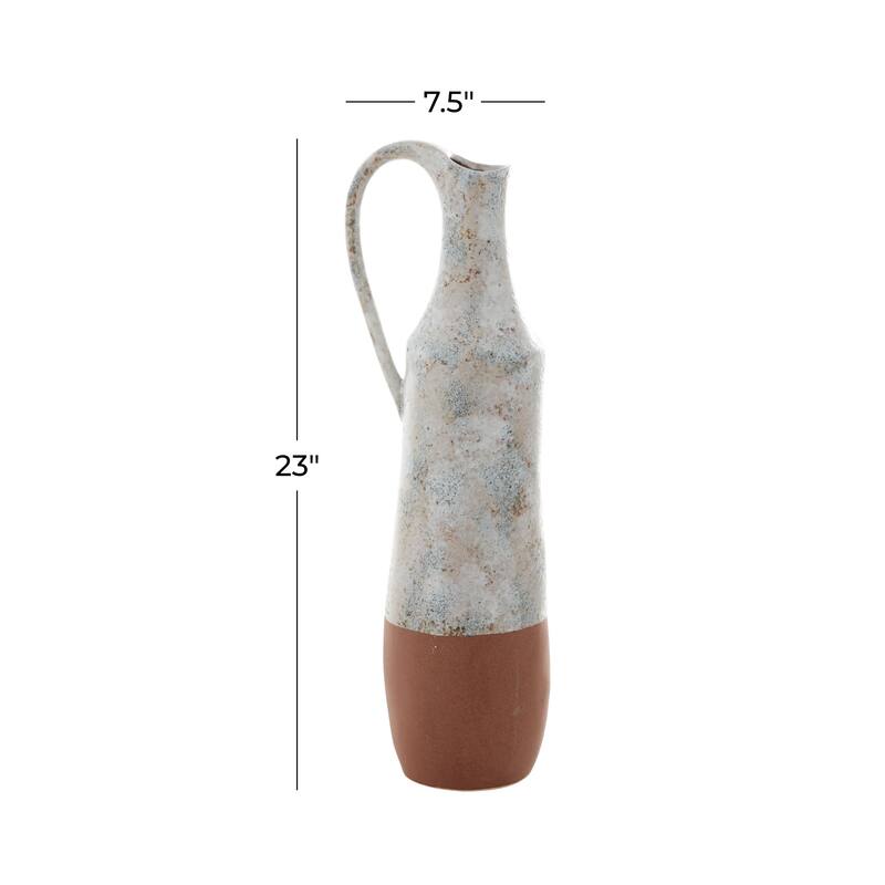Ceramic Handmade Decorative Vase with Terracotta Accents - White - Roche River Decor