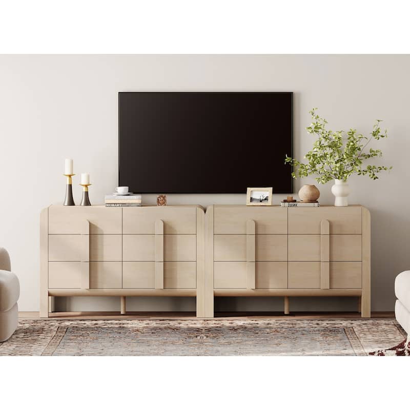 WAMPAT Modern Dresser TV Stand For Tvs Up To 100 Inch, Cruved Entertainment Center, Wood TV Console With Storage - Light Oak