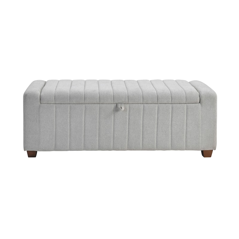 Contemporary Upholstered Bench with Internal Storage 1pc Durable Plywood Frame Blue Boucle
