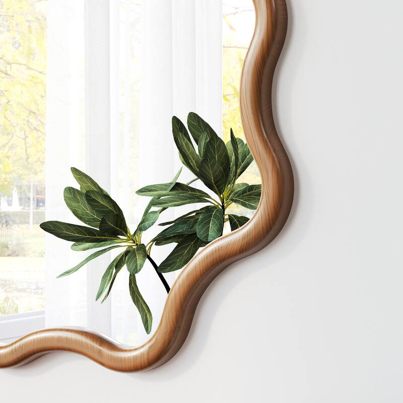 Polygonal wooden frame decorative mirror, art-style wall-mounted dressing mirror