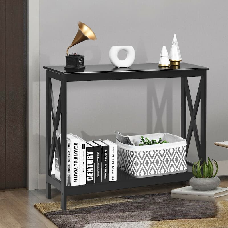 Space-Saving Console Table with Modern X-Shape and Large Shelves Perfect for Entryway or Living Room