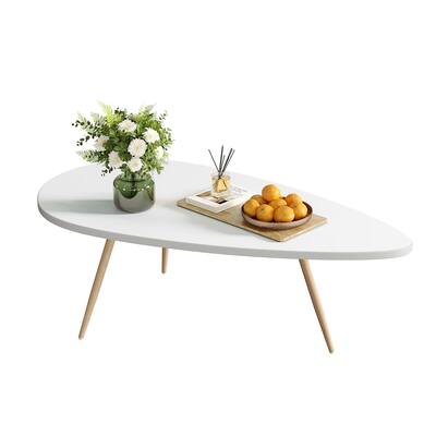 Modern Coffee Table Small White Coffee Tables Unique Simple Oval Center Table with Wood Frame22.2" D x 42.5" W x 17.1" H