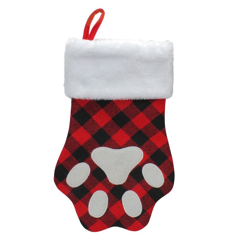 15.5" Red and Black Buffalo Plaid Pet Embroidered Christmas Stocking