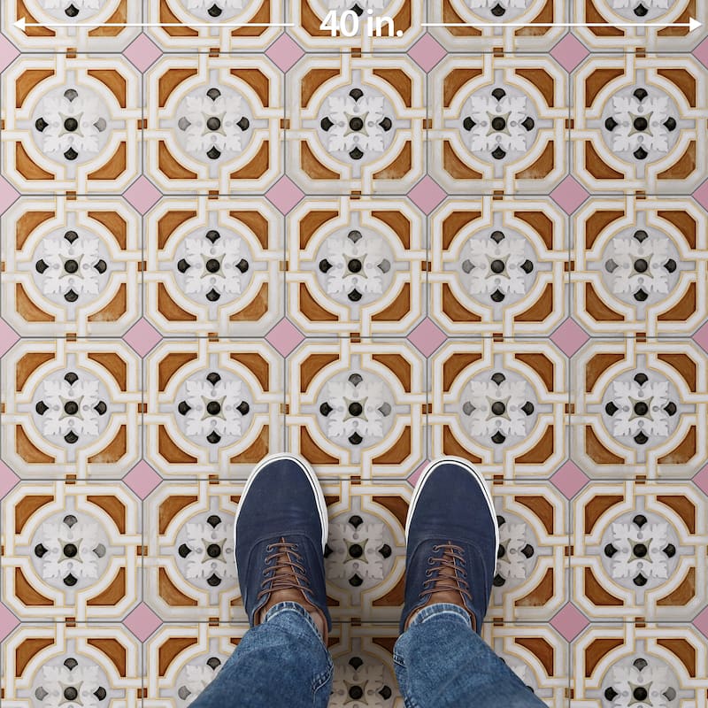 Merola Tile Vaudeville Octagon Deco Zimer with Taco Pink 7-7/8" x 7-7/8" Porcelain Floor and Wall Tile
