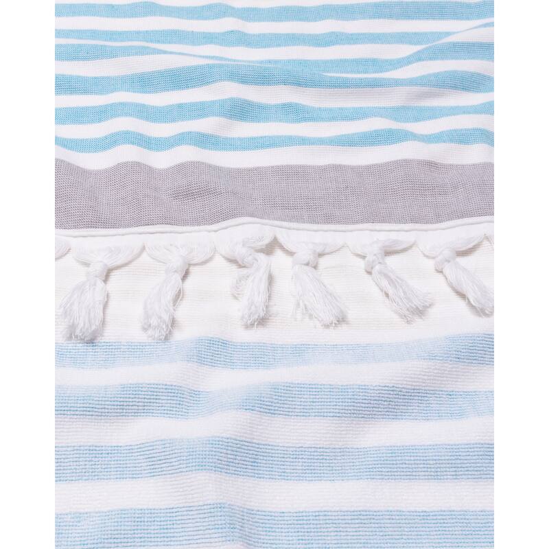 Superior Roxy Stripe Fouta Beach Towel with Tassels - 35" x 68"