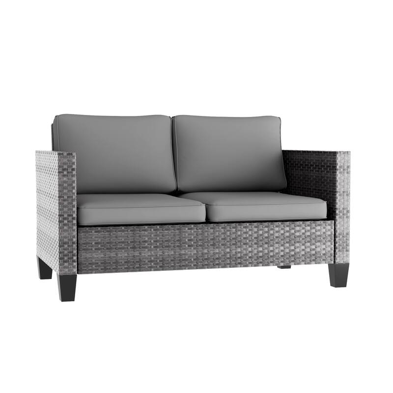 Livoosun Patio Loveseat Sofa Outdoor Wicker Couch, 2-Seater Furniture with High Back and Removable Cushions