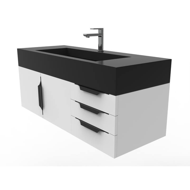Nile 48" Wall Mounted Bathroom Vanity Set w/ Black Top
