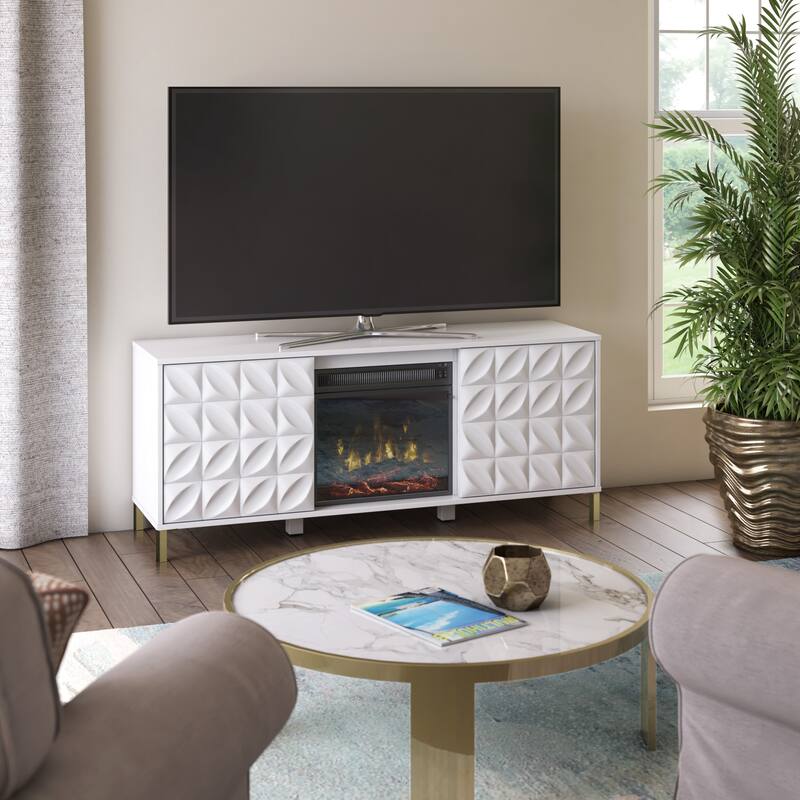 TV Stand for TVs up to 60" with Electric Fireplace and Modern Textured Doors