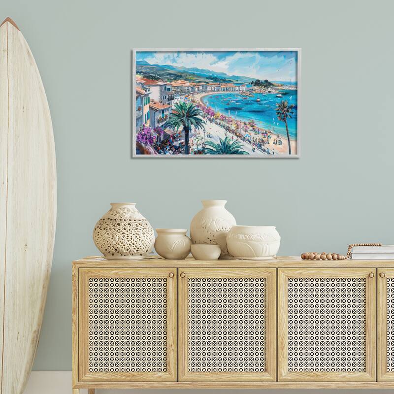 Stupell Busy Summer Beach Town Framed Giclee Art Design By LSR Design Studio