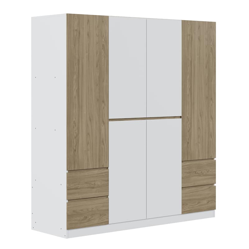 Roomfitters 6-Door Wooden Wardrobe with Inner Drawers, Hanging Rod and Storage Compartments