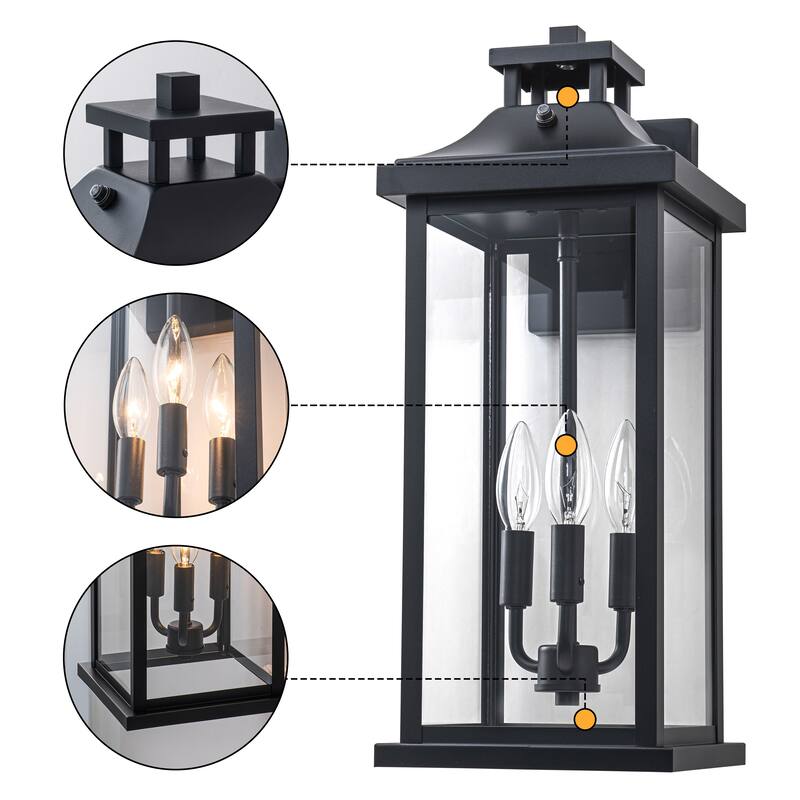 C Cattleya 1 Pack 3-Light Dusk to Dawn Outdoor Wall Light with Clear Glass Shade