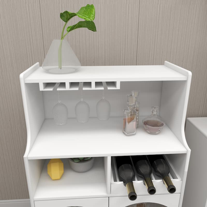 Modern Wine Cabinet with Glass Doors, Removable Wine Rack and Wine Glass Rack