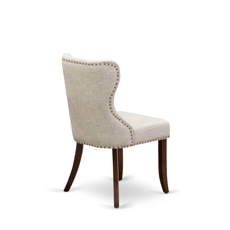 East West Furniture Sion Parson Dining Chairs - Button Tufted Nail head Trim Linen Fabric Chairs, Set of 2, (Finish Options)