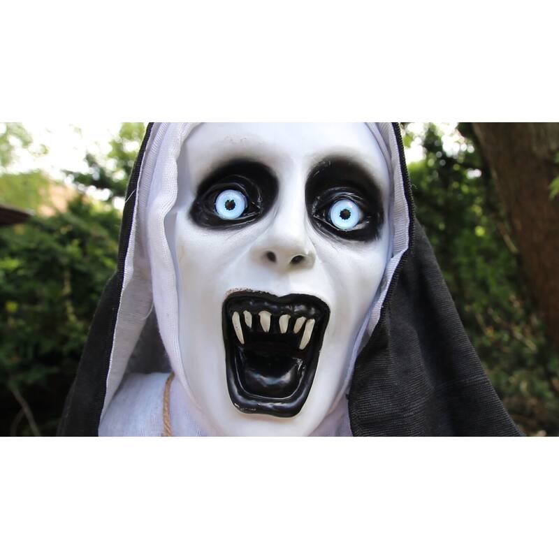 Haunted Hill Farm Life-Size Animatronic Witch, Indoor/Outdoor Halloween Decoration, Flashing Green Eyes, Talking, Battery