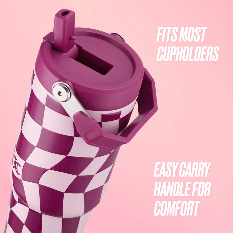 Juicy Couture Flip & Sip Hydration Stainless Steel Screw Top Tumbler with Flip Straw and Carry Handle