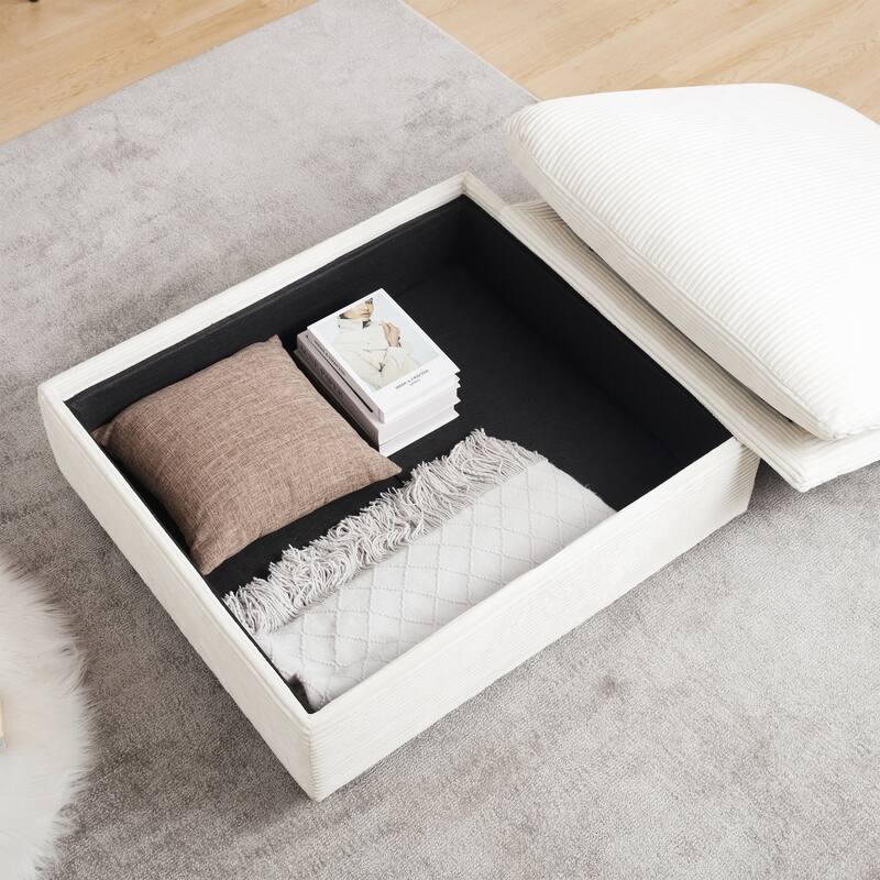 Corduroy Loveseat Sofa Couch with Storage Ottomans, Modern Sectional 2 Seater Sofa with Deep Seat, Pillows for Small Spaces
