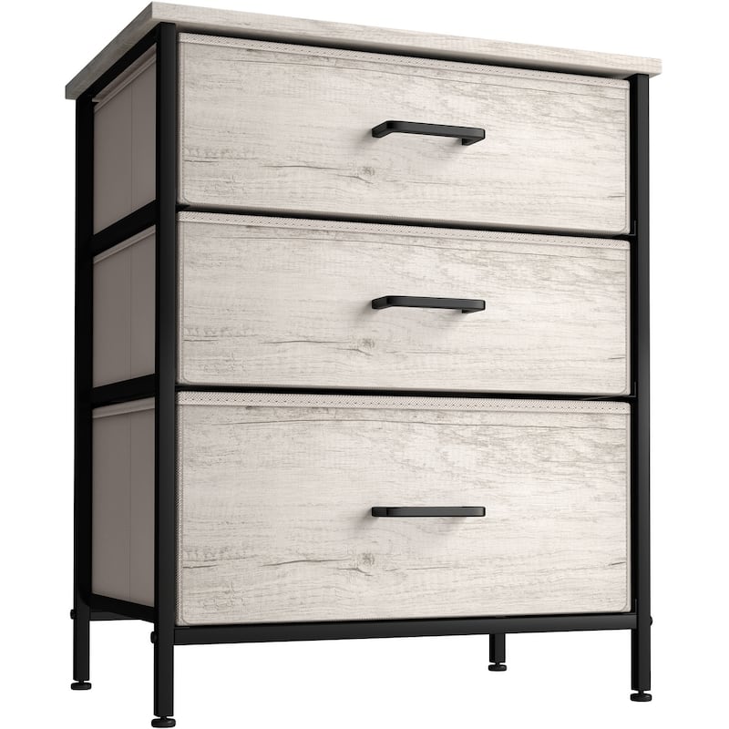 Nightstand 3-Drawer Shelf Storage - Bedside Furniture End Table Chest - Rustic Beige - 3-drawer