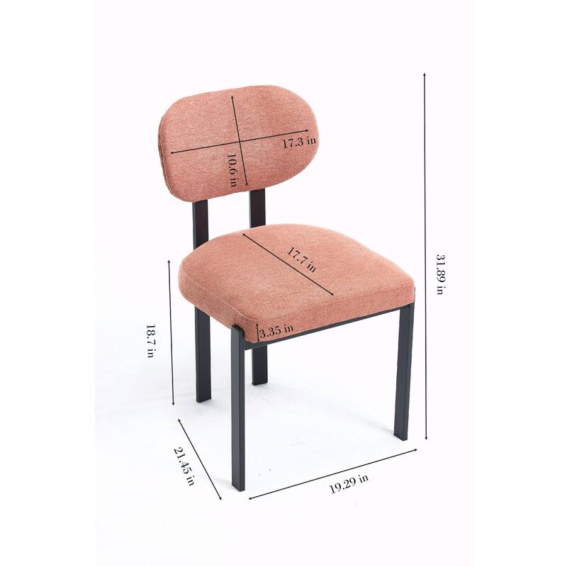 Mid-Century Upholstered Boucle Kitchen Dining Chairs with Black Metal Legs，Set of 2