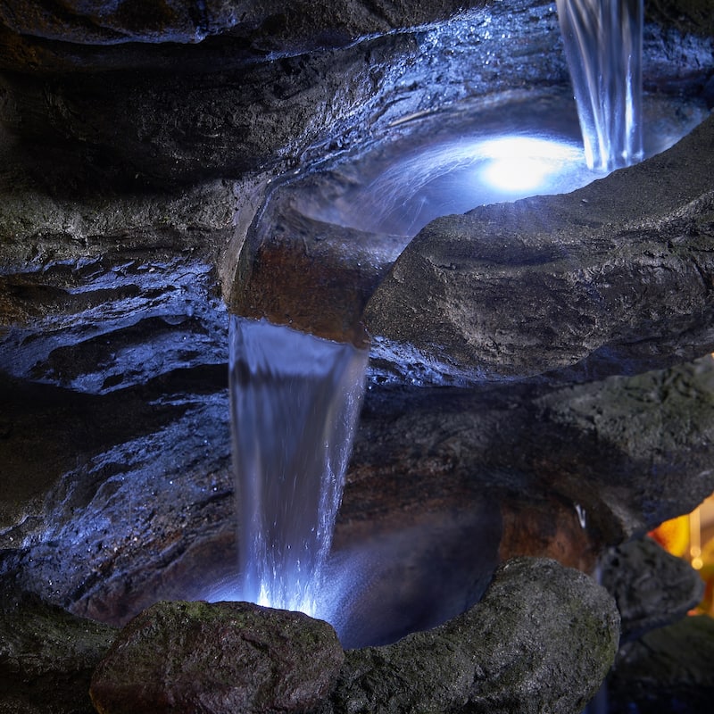 Outdoor Freestanding Fountains Rock Waterfall Fountain w/LED Lights
