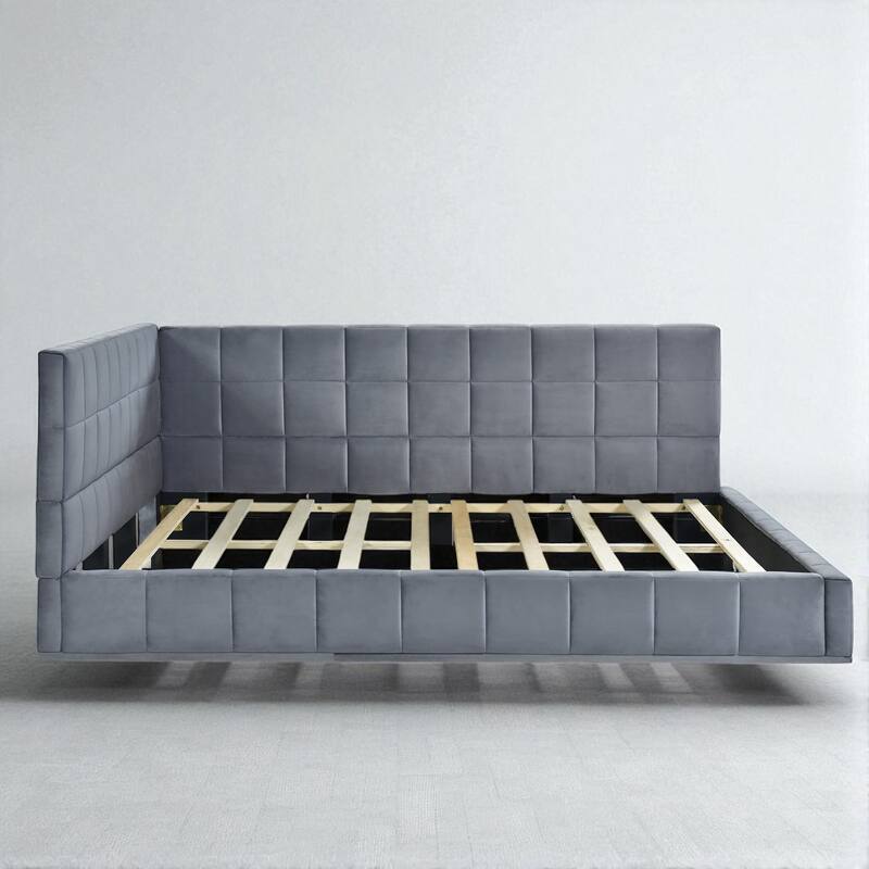 Full Size Upholstered Mid-Century Daybed Sofa Bed Frame with Velvet Fabric and Slats Support
