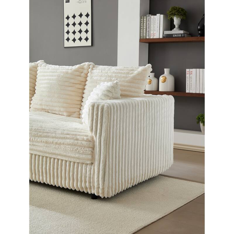 GDFStudio - Plush Corduroy 4-Seater 104.3" Deep Seat Convertible Sofa