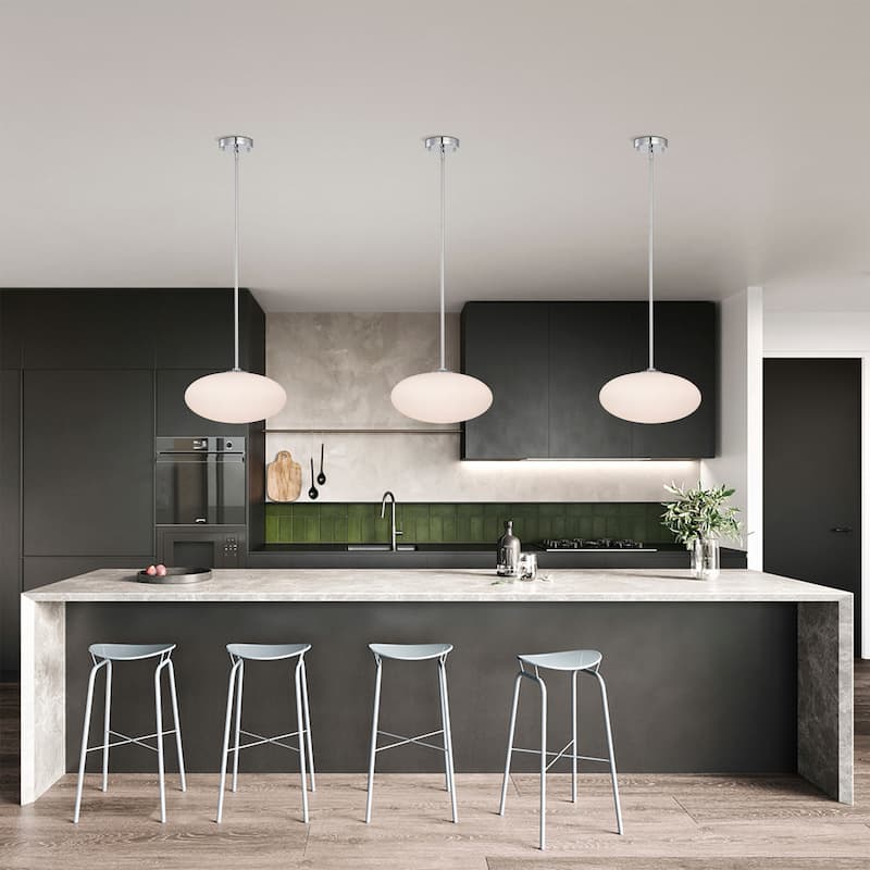 Livia Chrome Pendant Light with Glass Oval Frosted Shade