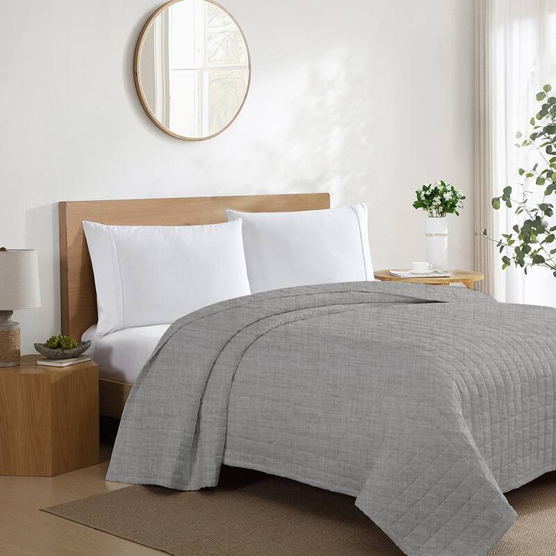 Jennifer Adams Lux Ultra-Soft Lightweight California Square Quilt - Queen/Full - Heather Gray