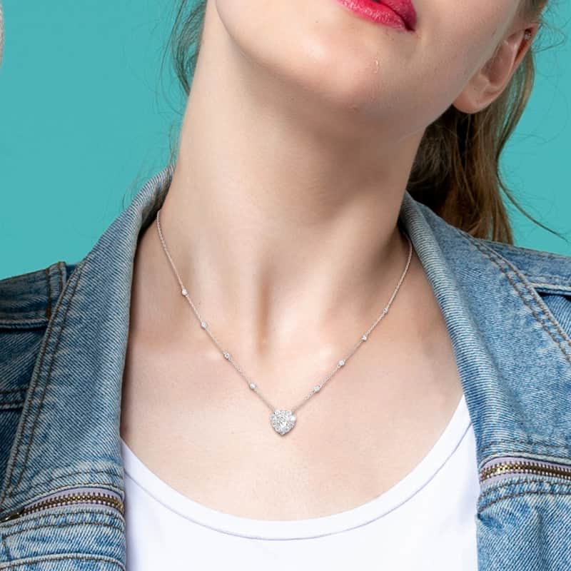 2ct DEW Created Moissanite Heart Necklace in Sterling Silver