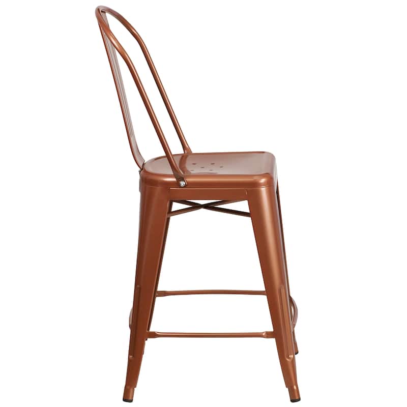 24'' High Metal Indoor-Outdoor Counter Height Stool with Back - 17.75"W x 22"D x 40.25"H